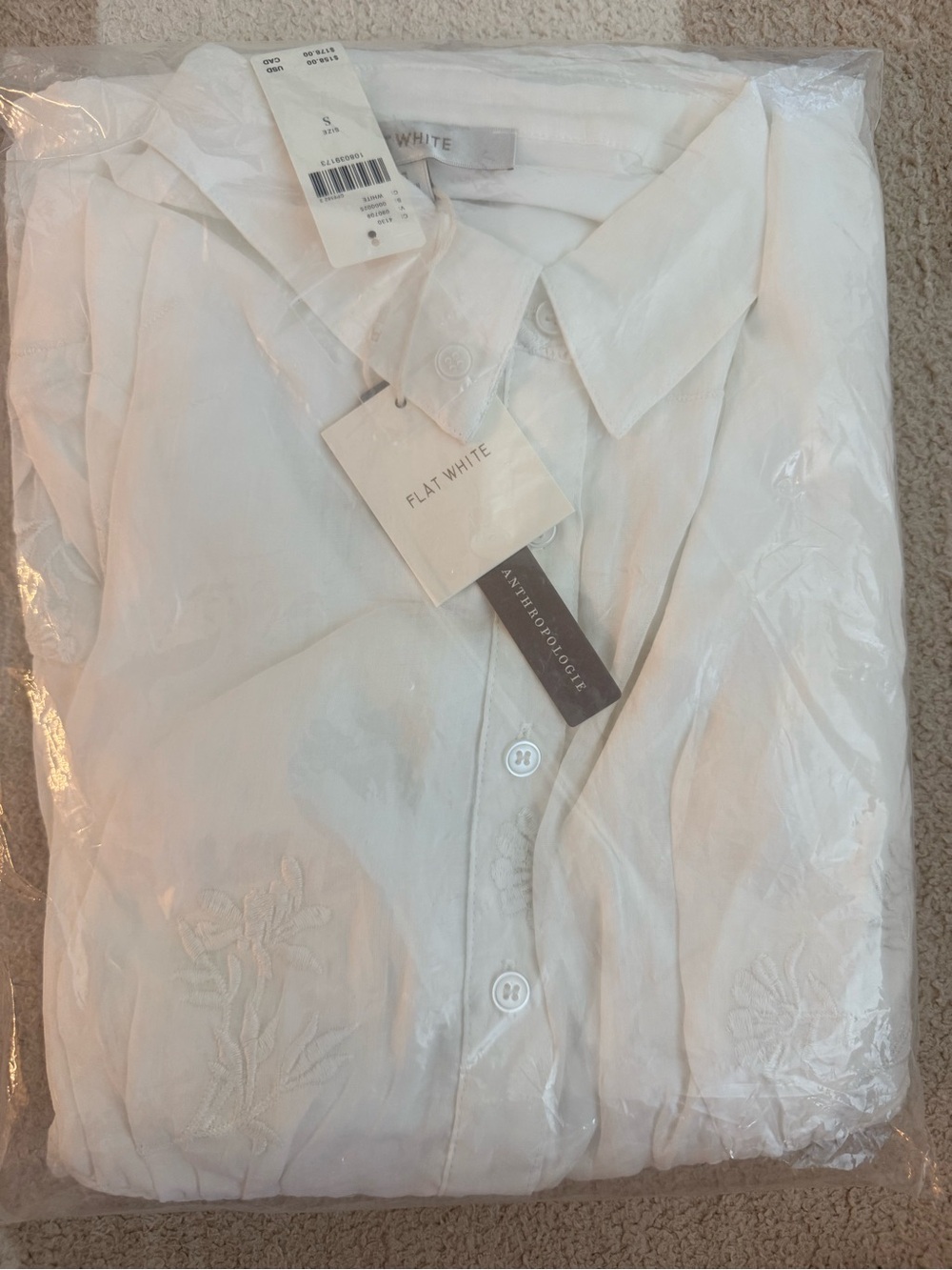 NWT Anthropologie Flat White Embroidered Button-Front Mini Dress Size S - Picture 6 of 6